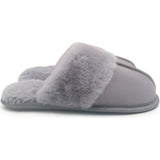 Satin Slippers Ladies Faux Fur Pink & Grey