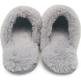 Satin Slippers Ladies Faux Fur Pink & Grey