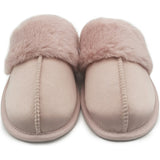 Satin Slippers Ladies Faux Fur Pink & Grey