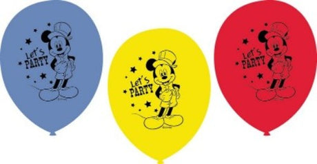 Colorful Disney Mickey Mouse balloons, pack of 6, perfect for celebrations and party decorations.
