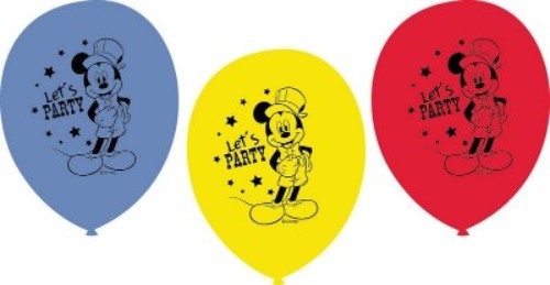 Colorful Disney Mickey Mouse balloons, pack of 6, perfect for celebrations and party decorations.