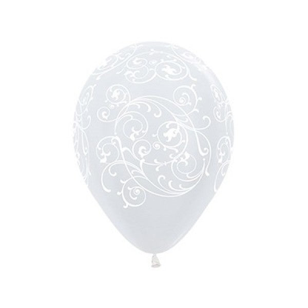 Latex Balloons - Sempertex Filigree (Satin Pearl White) 12 Pack