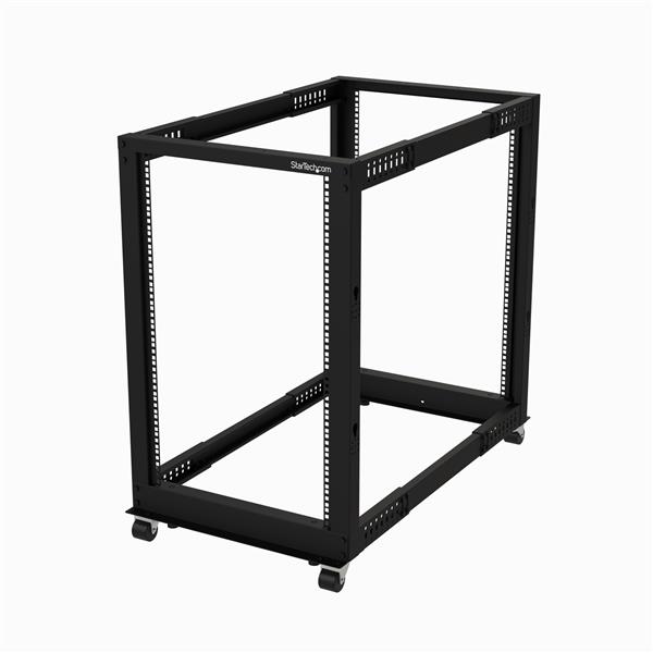 18U adjustable depth open frame rack for 19-inch servers and network equipment, sturdy and easy to assemble.