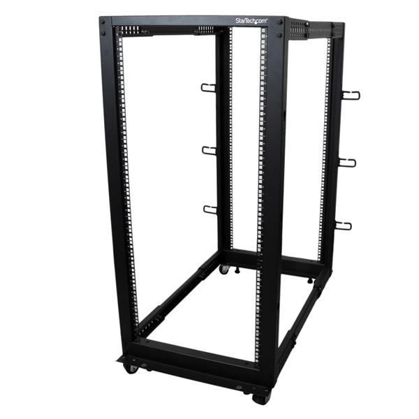 25U Adjustable Depth Open Frame Server Rack with Casters, Cable Management & 1200lb Load Capacity