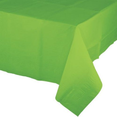 Fresh lime tablecover, 137cm x 274cm, 2-ply tissue with waterproof plastic backing for elegant protection.