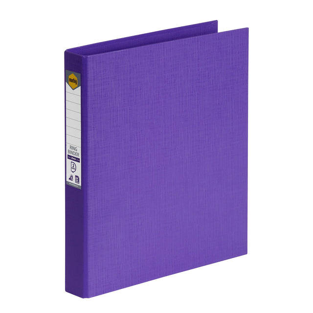 Vibrant purple MBG PE Linen Binder A4 with 2D rings, eco-friendly, holds 200 sheets, perfect for organized filing.