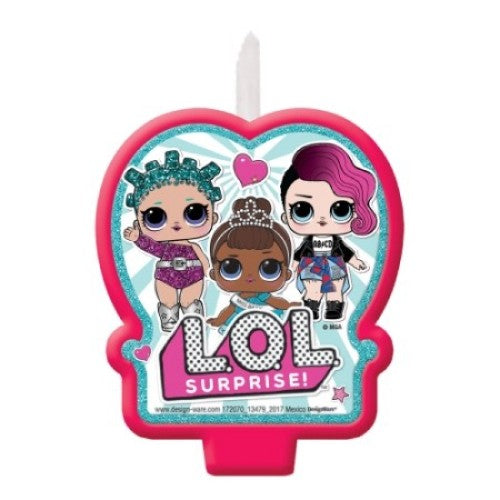 Vibrant LOL Surprise Birthday Candle featuring colorful designs, perfect for decorating birthday cakes and celebrating special days.