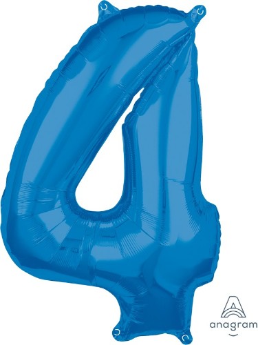 Blue mid-size numeral 4 balloon, perfect for birthdays and celebrations, designed to float beautifully and enhance decor.