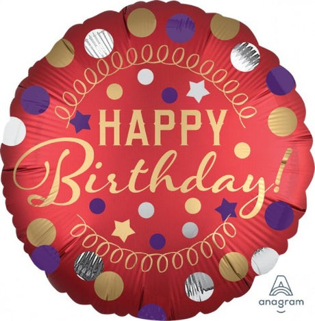 Large red satin party balloon, 45cm, self-sealing foil, perfect for elegant celebrations and versatile decor.
