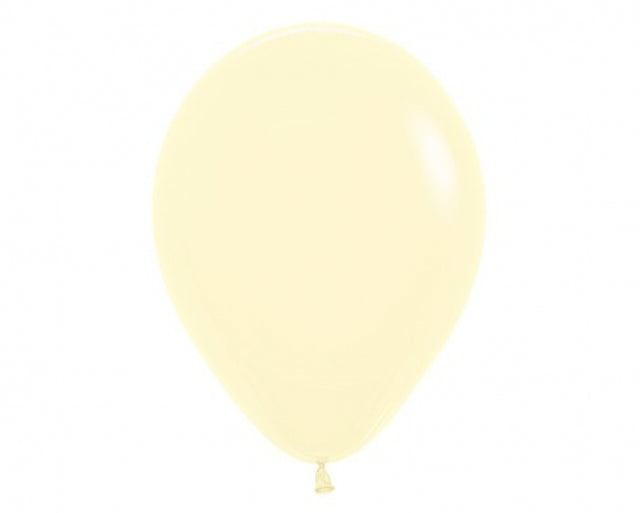 Pack of 100 vibrant 30cm pastel matte yellow latex balloons, perfect for celebrations like parties and weddings.