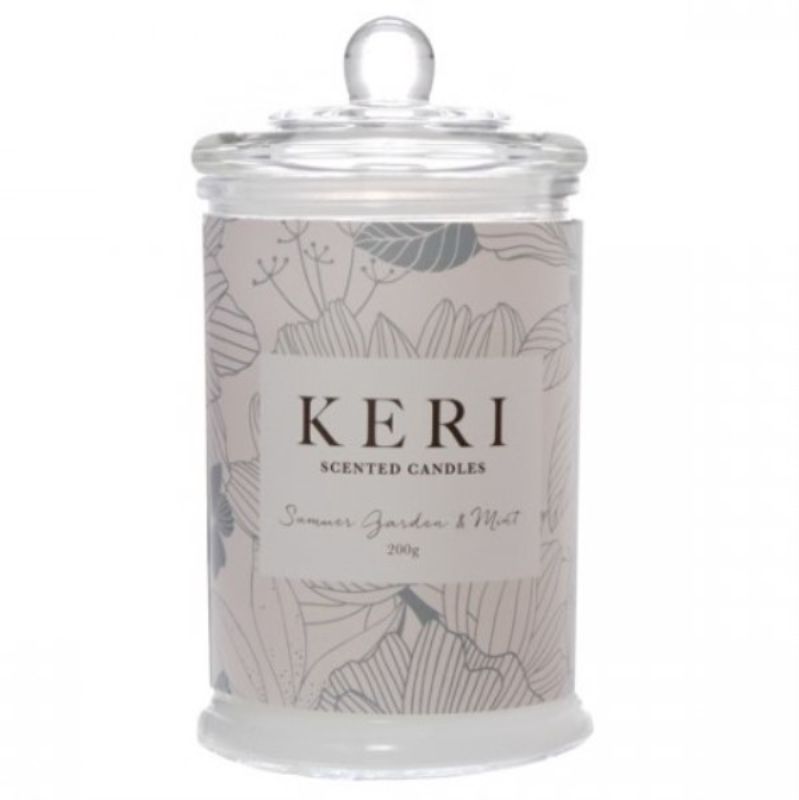 Scented jar candle in elegant design, fresh garden and mint aroma, perfect for home decor and relaxation.