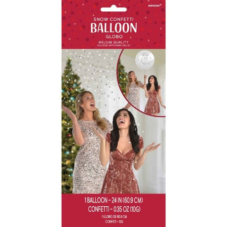 Large snow-white confetti balloon, 24 inches, perfect for festive events and creating a magical atmosphere.
