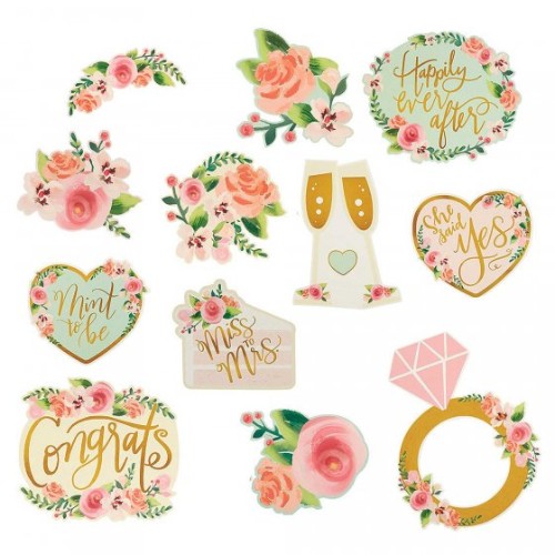 Vibrant Mint To Be cardboard cutouts in assorted shapes, perfect for weddings, baby showers, or parties.