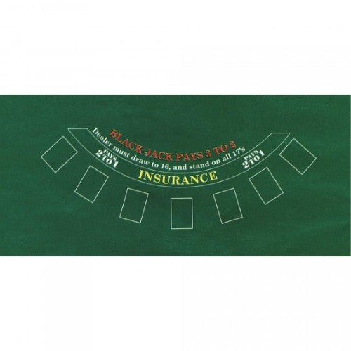Professional-grade blackjack felt board, 36x72 inches, vibrant graphics for an authentic casino experience at home.