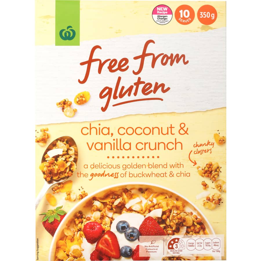 Woolworths Free From Gluten Cereal Chia Coconut & Vanilla 350g