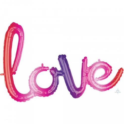 Beautiful pink to purple ombre love foil balloon, 78cm x 53cm, perfect for celebrations and romantic occasions.