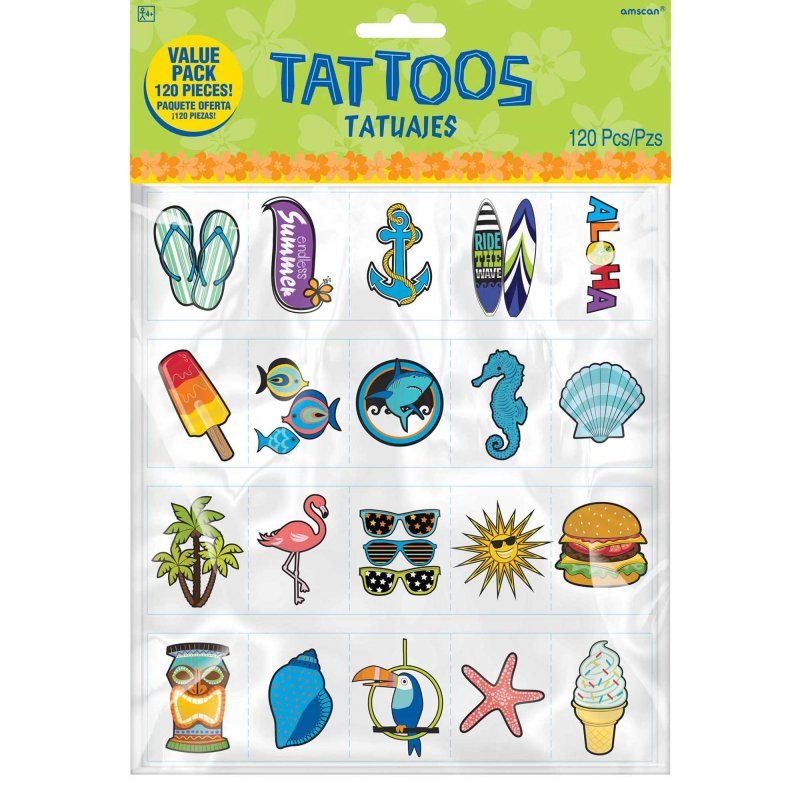 Summer Assorted Tattoo Designs Value Pack  (Pack of 120)