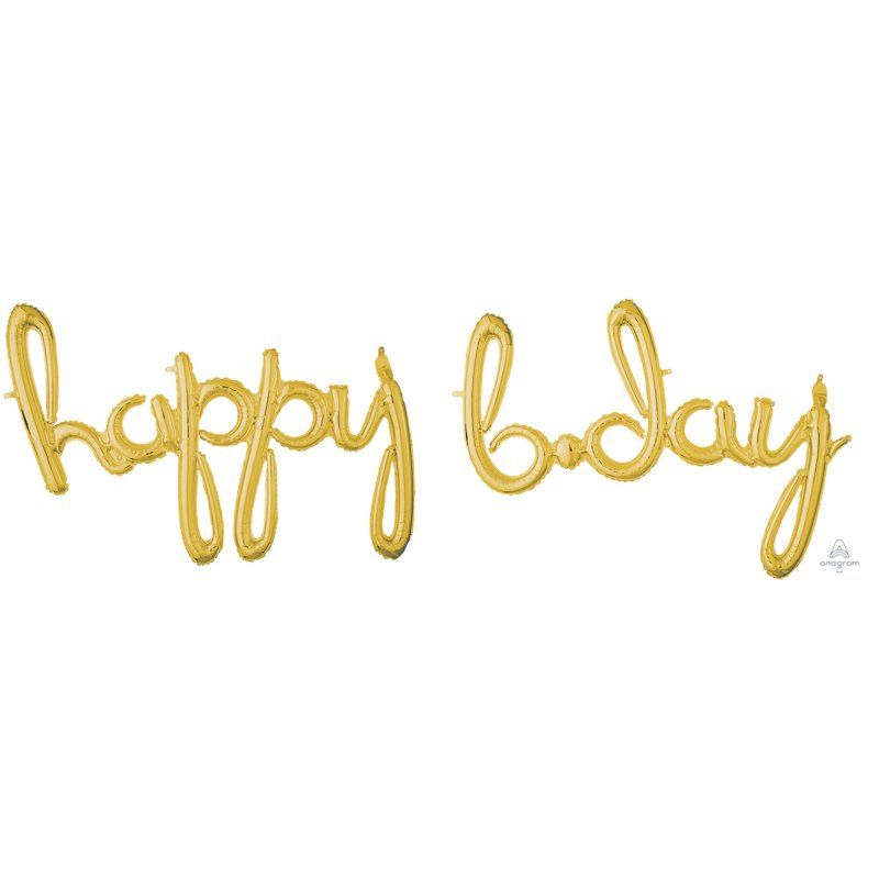 Balloon - CI: Script Phrase "Happy Bday" Gold