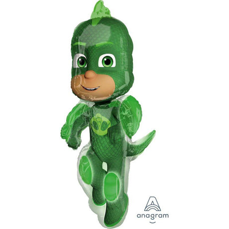 Vibrant 58cm x 96cm Supershape foil balloon of PJ Masks character Gekko, perfect for birthday parties and celebrations.