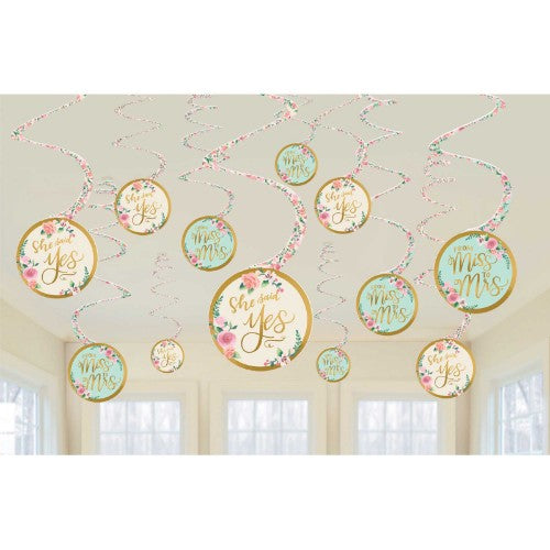 Mint To Be Hanging Spirals - 12 vibrant cardboard decorations for elegant mint-themed celebrations.