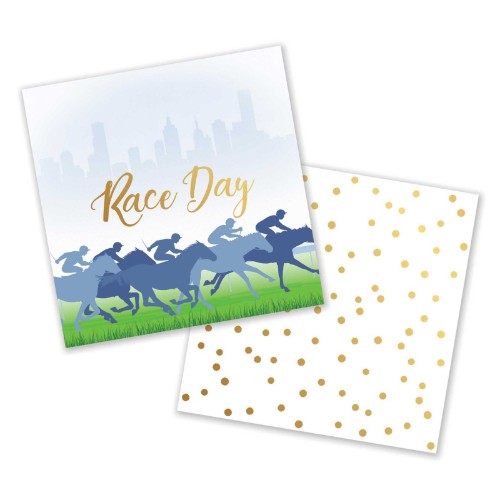 Brightly colored hot stamped beverage napkins for race day celebrations, ideal for drinks and snacks, pack of 50.