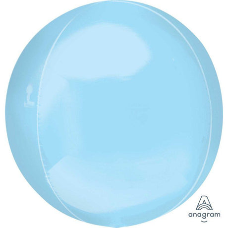 Orbz XL Pastel Blue foil balloon, 38cm x 40cm, self-sealing, adds elegance to celebrations like birthdays and baby showers.