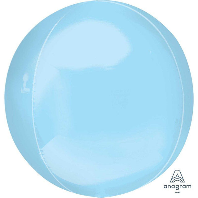 Orbz XL Pastel Blue foil balloon, 38cm x 40cm, self-sealing, adds elegance to celebrations like birthdays and baby showers.