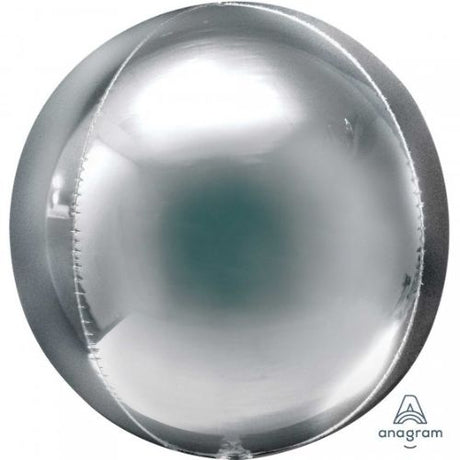Shiny 53cm silver Orbz Jumbo XL foil balloon, perfect for elegant celebrations and stunning decorations.