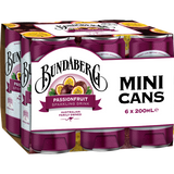 Bundaberg Passionfruit Sparkling Drink Mini Cans 6 x 200ml