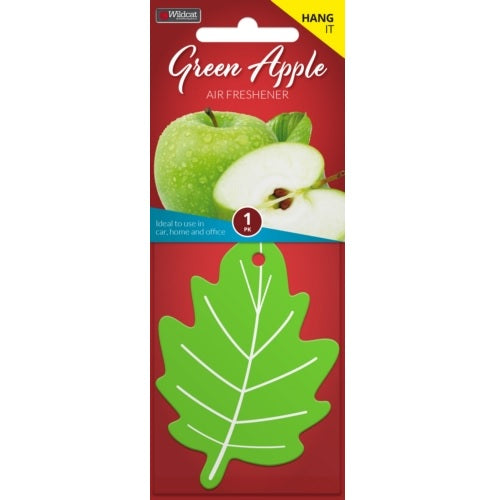 Air Freshener Leaf Green Apple from WILDCAT, featuring a refreshing green apple scent and convenient hanging design.