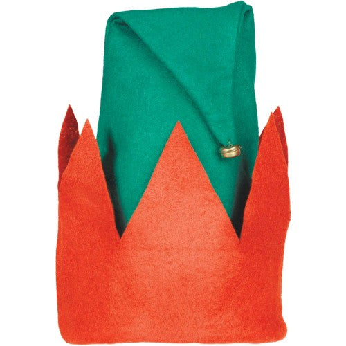Whimsical Felt Elf Hat for adults, perfect for holiday parties and festive events, featuring vibrant colors and unique design.