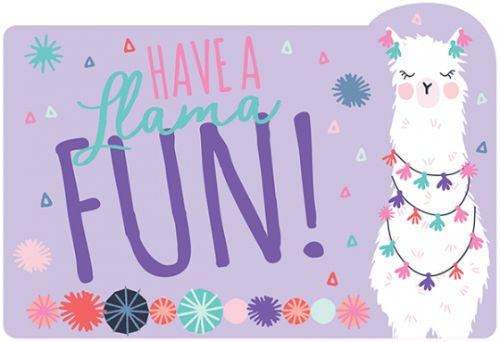 Playful llama-themed postcard invitations with envelopes and seals, perfect for parties and events.