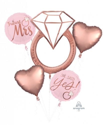 Bouquet Blush wedding foil balloon set featuring 'Future Mrs. She Said Yes,' perfect for bridal showers and engagement parties.