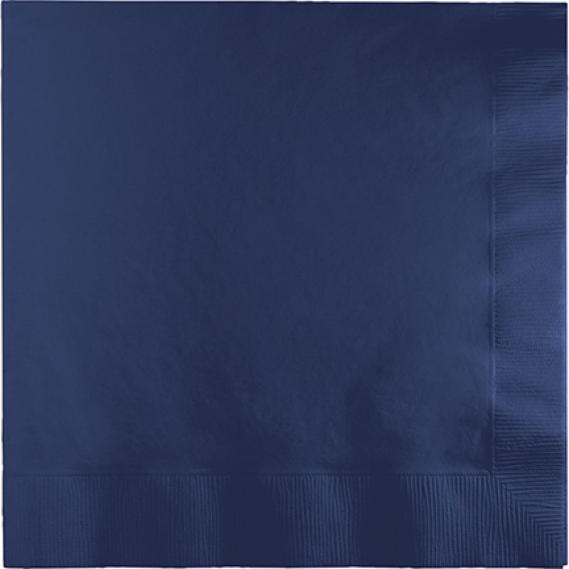 Pack of 50 navy blue 2-ply lunch napkins, perfect for elegant dining and casual gatherings.