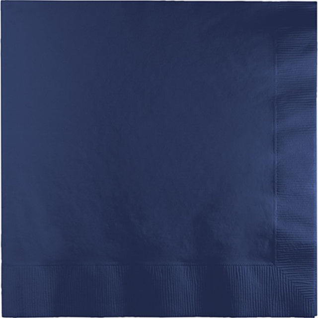 Pack of 50 navy blue 2-ply lunch napkins, perfect for elegant dining and casual gatherings.