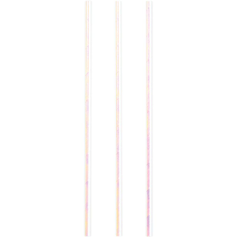 Pack of 24 iridescent foil paper straws, 19cm long, perfect for enhancing drinks at eco-friendly celebrations.