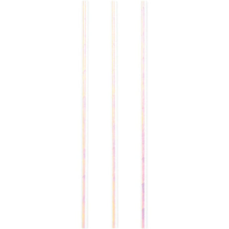 Pack of 24 iridescent foil paper straws, 19cm long, perfect for enhancing drinks at eco-friendly celebrations.