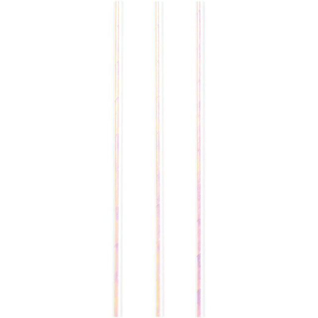 Pack of 24 iridescent foil paper straws, 19cm long, perfect for enhancing drinks at eco-friendly celebrations.