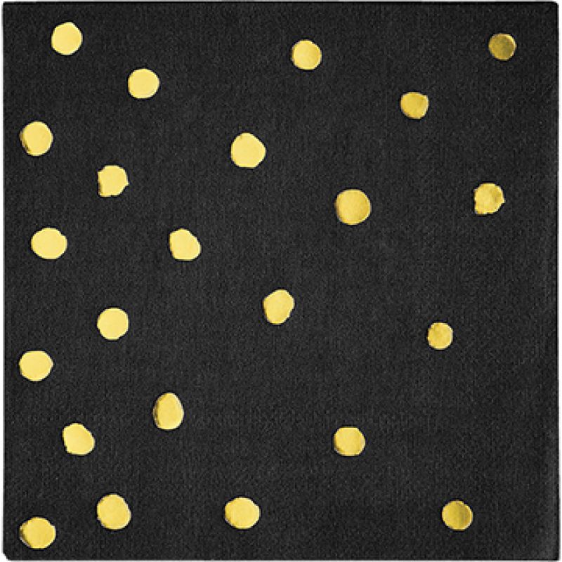 Elegant black velvet napkins adorned with gold foil dots, perfect for upscale parties and gatherings. Pack of 16.