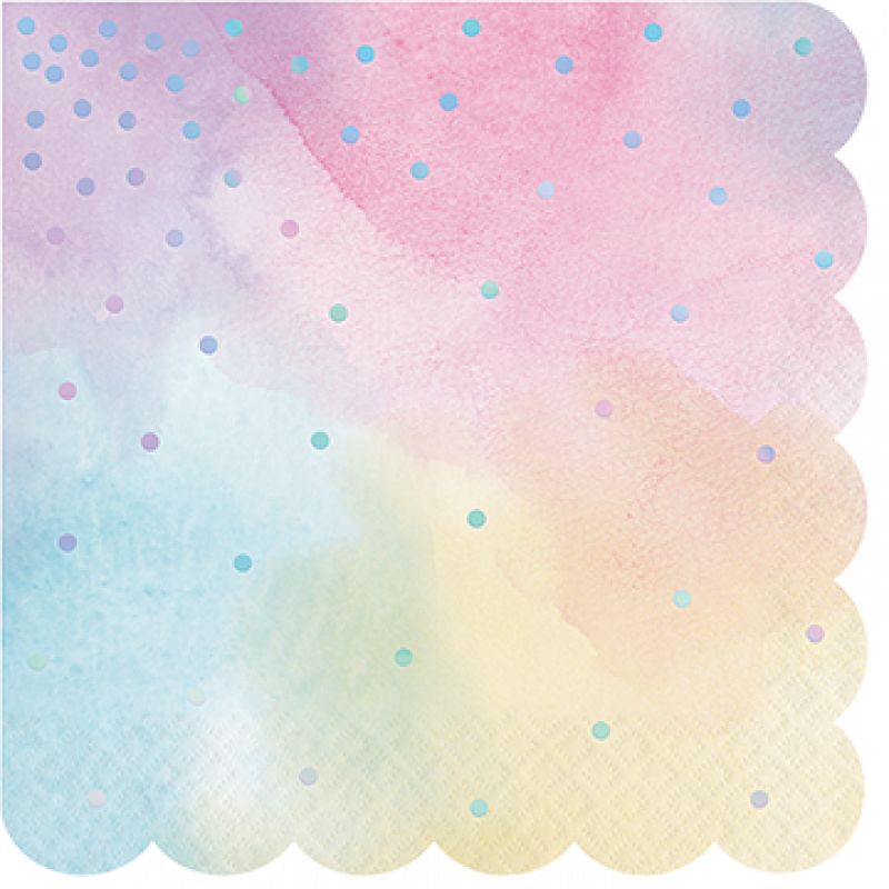 Pack of 16 shimmering iridescent foil lunch napkins, perfect for elevating any dining experience or party decor.