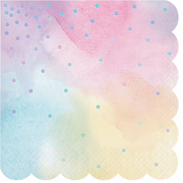Pack of 16 shimmering iridescent foil lunch napkins, perfect for elevating any dining experience or party decor.
