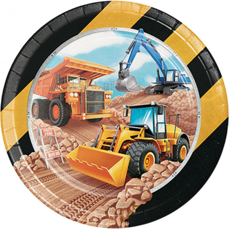Big Dig Construction Dinner Plates in a pack of 8, 22cm, vibrant, durable, ideal for kids' construction-themed parties.
