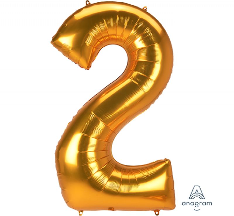 Supershape Jumbo Number 2 Gold Foil Balloon, 78cm x 134cm, perfect for celebrations and party decor.