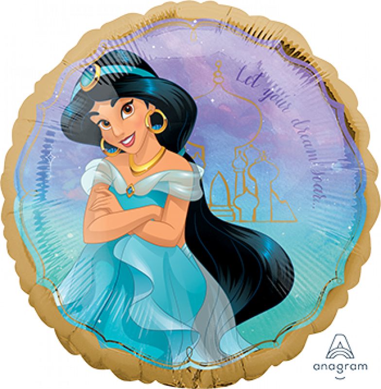 Vibrant 45cm foil balloon featuring Aladdin and Jasmine, perfect for themed parties and celebrations.