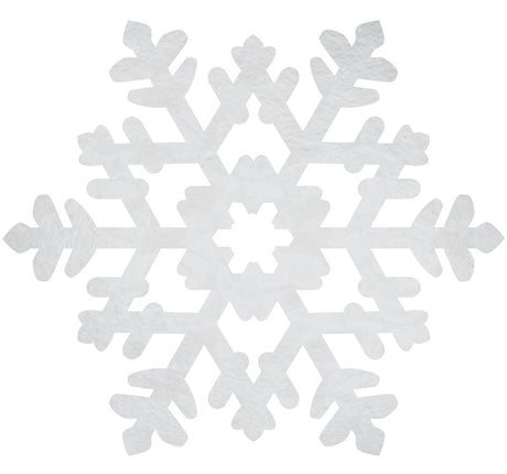 Large 38cm snowflake foil cutout, perfect for winter decor and festive celebrations, adds sparkle to any setting.
