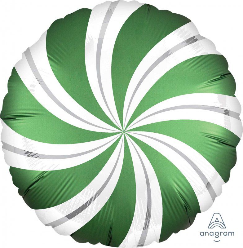 Foil Balloon - 45cm Standard Satin Xl Emerald Green Candy Cane Swirls