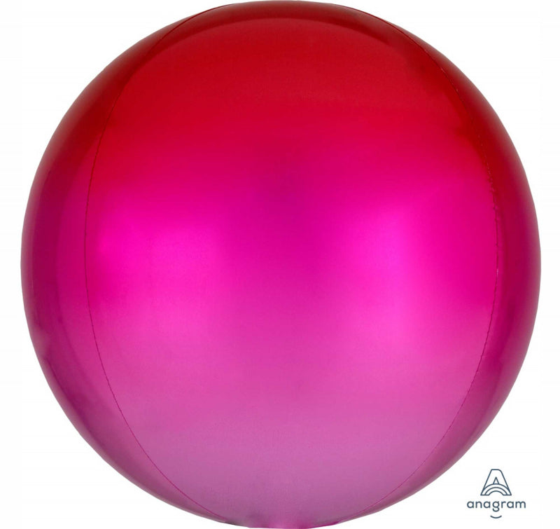 Vibrant Orbz XL Red & Pink Ombre foil balloon, 38cm x 40cm, perfect for celebrations and elegant decor.