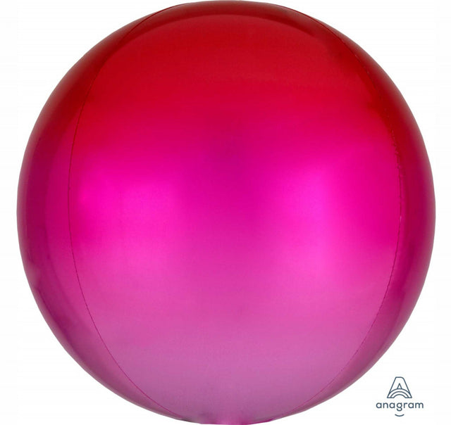 Vibrant Orbz XL Red & Pink Ombre foil balloon, 38cm x 40cm, perfect for celebrations and elegant decor.