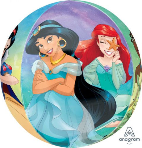 Orbz XL foil balloon featuring Disney princesses, perfect for parties and celebrations, measuring 38cm x 40cm.