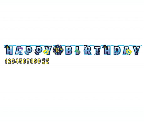 Vibrant Jumbo Birthday Banner, customizable for all ages, includes numbers and suffixes, perfect for festive celebrations.